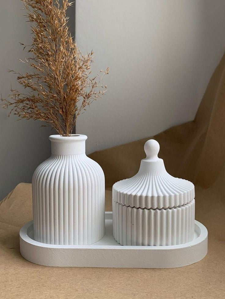 Set of 3 home decor (1 jewelry storage box+1 mini vase+1 oval tray)