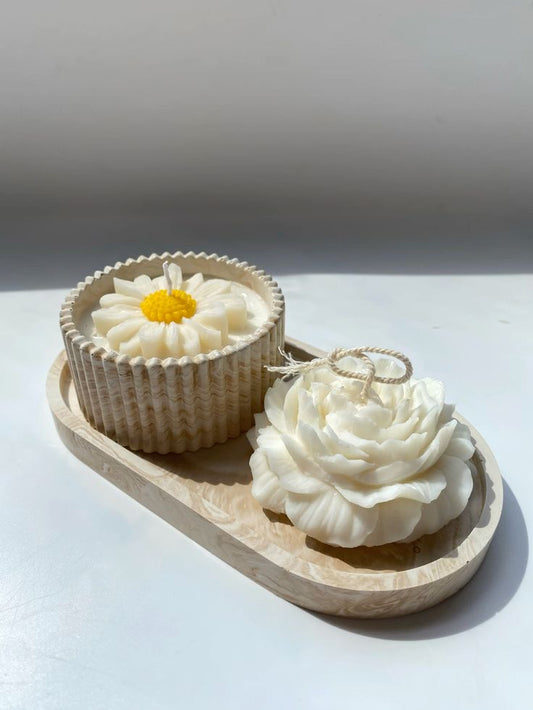 SET Floral Jar Candle with Daisy & Large Peony
