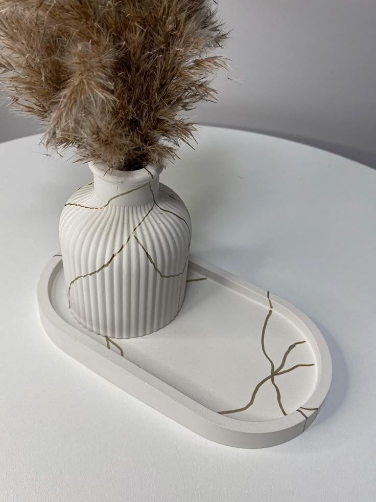 Mini Vase with Oval Tray Ceramic Set