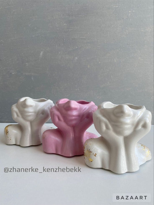 Jesmonite Ceramic Female Face Vase, Handmade Aesthetic Home Decor Flower Pot
