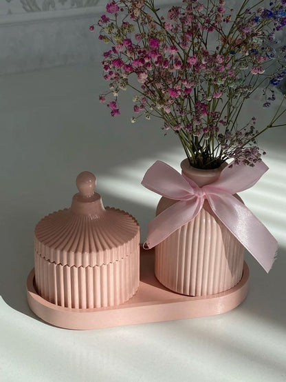 Set of 3 home decor (1 jewelry storage box+1 mini vase+1 oval tray)