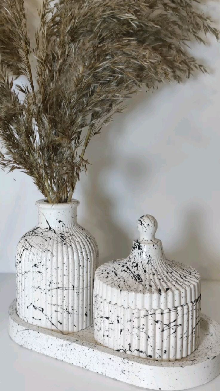 Set of 3 home decor (1 jewelry storage box+1 mini vase+1 oval tray)