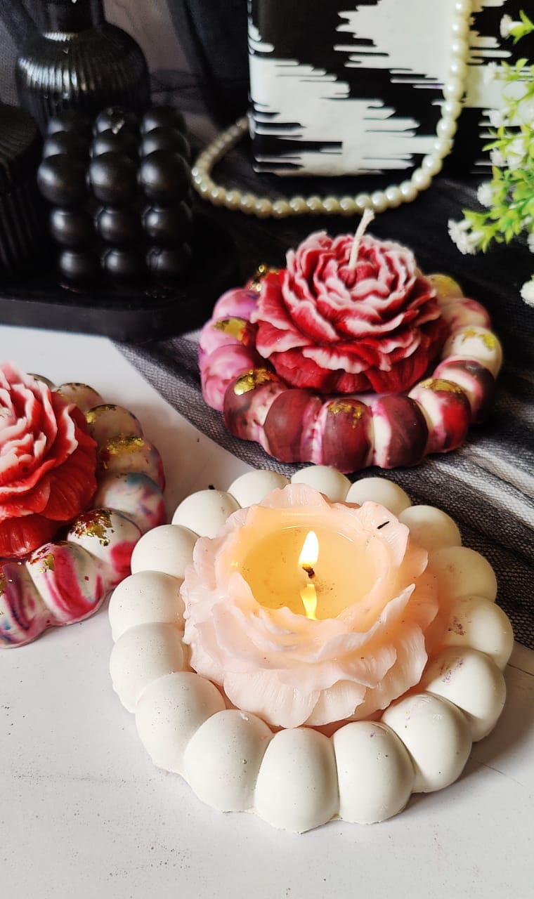 Peony Candle with  Bubble Tray