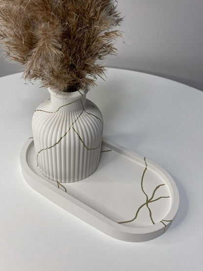 Mini Vase with Oval Tray Ceramic Set
