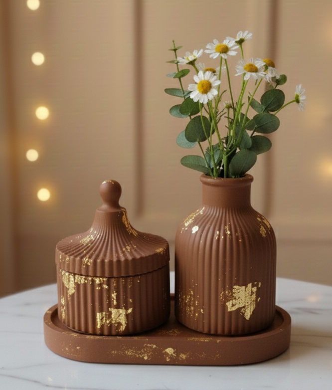 Premium Decor set Tray with Jar & Mini Vase