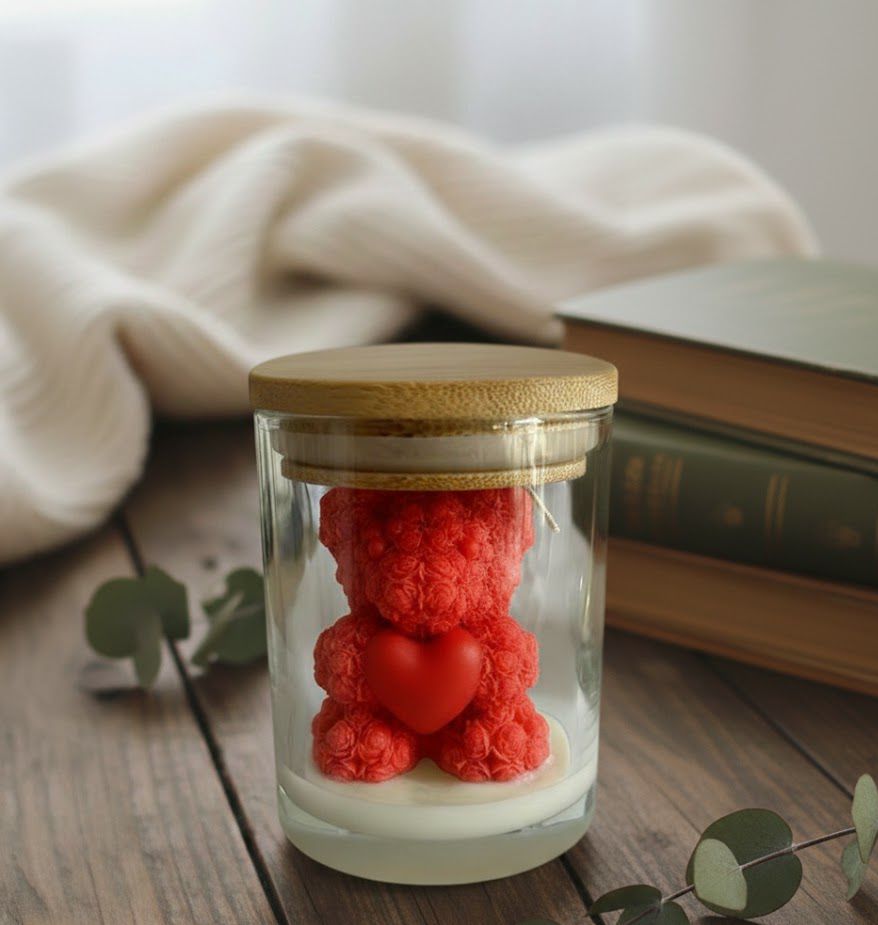 Heart teddy bear jar candle 🧸